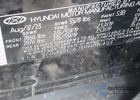 2023 Hyundai Santa Fe Hybrid Limited из США, поврежденный, VIN 5NMS5DA13PH015403